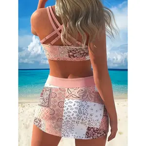 New Popular European And American Fast Drying Fabric High Waist Split Skirt Tankini Set Beach Vacation Swimsuit For Women