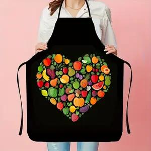 Fruits Heart Pattern Apron, 1 Count Breathable Kitchen Apron, Adult Size Sleeveless Kitchen Apron, Cooking Apron, Birthday Gift, Gift for Daughter & Mother & Wife & GF,Valentine's Day Gift
