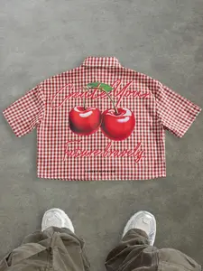 Unisex Cherry Print Short Sleeve Blouse, Loose Fit Graphic Shirt, Y2K Retro Streetwear, Summer Casual Top, Multiple Colors Available