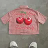 Unisex Cherry Print Short Sleeve Graphic Shirt, Casual Trendy Shirt, Loose-Fit Y2K Retro Vibe Summer Casual Top, Multiple Colors Available, Casual Outings Shirt