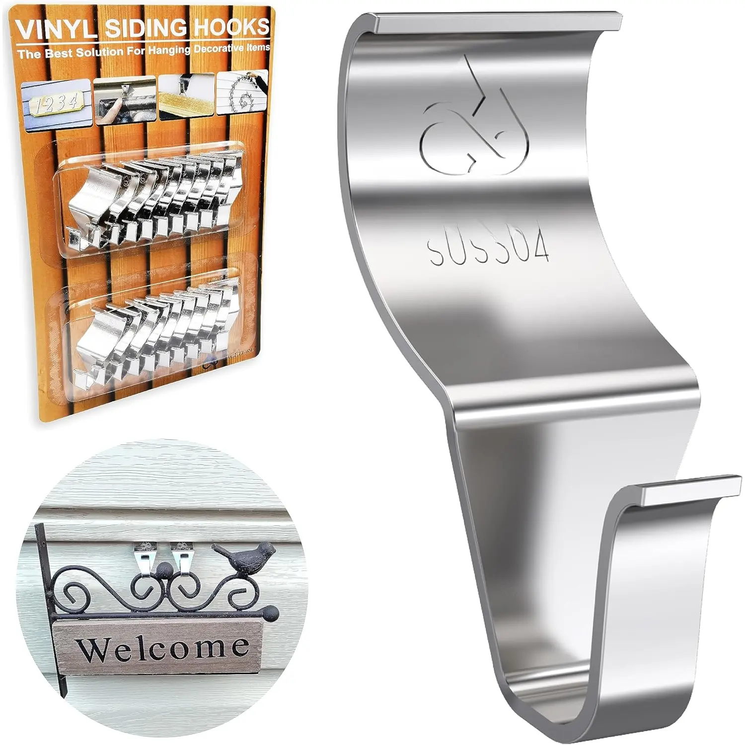 Vinyl Siding Hooks 20 Pack Heavy Duty Siding Clips Vinyl Siding Hanger for Hanging on Patio, No Hole Need Command Outdoor Hook Hang to Decor Wreath Things for Horizontal Vinyl Siding