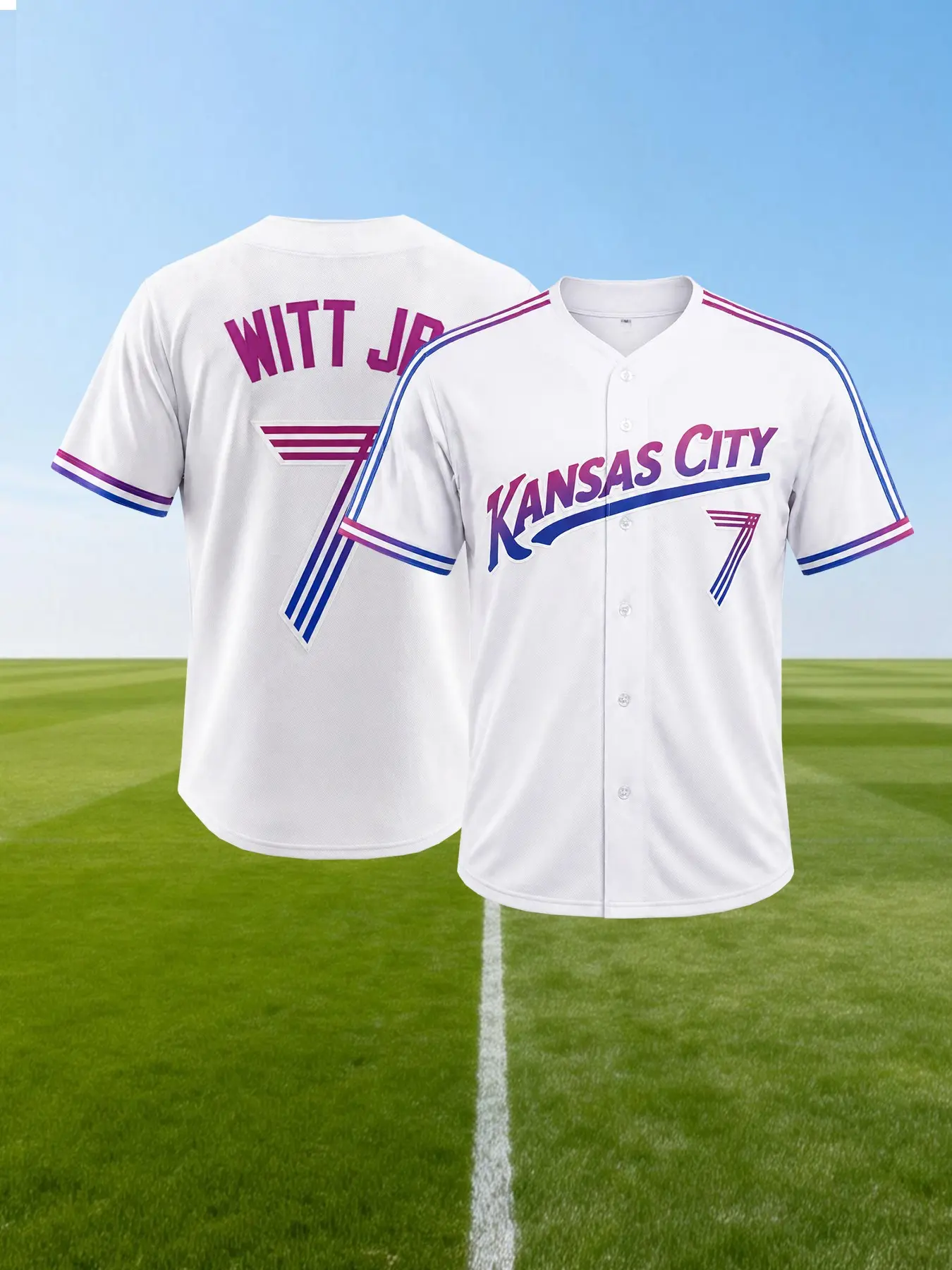 Kansas City 7 White Casual Baseball Jersey, Unisex Stitched Button-Down Uniform, Breathable Comfortable Sports Streetwear Fan Shirt
