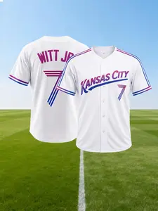 Kansas City 7 White Baseball Jersey, Unisex Stitched Button-Down Uniform, Breathable Comfortable Sports Streetwear Fan Shirt