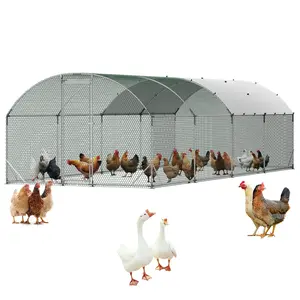 VEVOR Large Metal Chicken Coop, 9 x 25 x 6.6 ft, Walk-in Chicken Run House with Waterproof Cover & Sturdy Frame, Dome Roof Poultry Cage Duck Pen for Rabbit Hen Goose Duck Outdoor Backyard Farm Use
