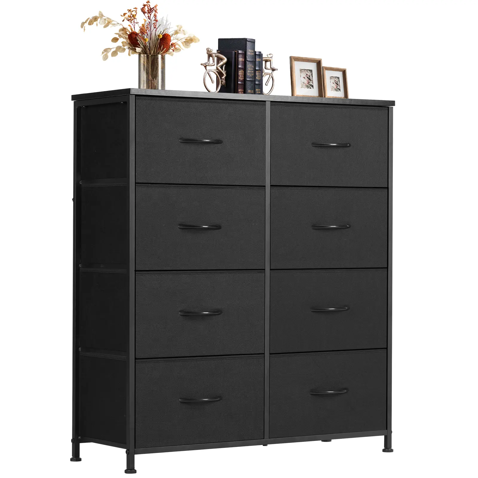 Sweetcrispy Minimalist 8-Drawer Wooden Tower - Modern Storage Cabinet, Cupboards Cabinets Dresser, Fabric Bins, Steel Frame, Wooden Top for Bedroom Room Storage