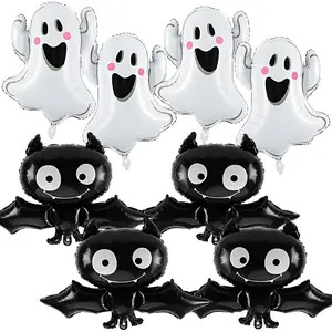 Halloween Foil Balloons - 10 Pack Mylar Balloons - White Ghost, Black Bat - 30 Inch - Party Favors