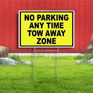 No Parking Any Time Tow Away Zone YELLOW Yard Sign Road with Stand LAWN SIGN