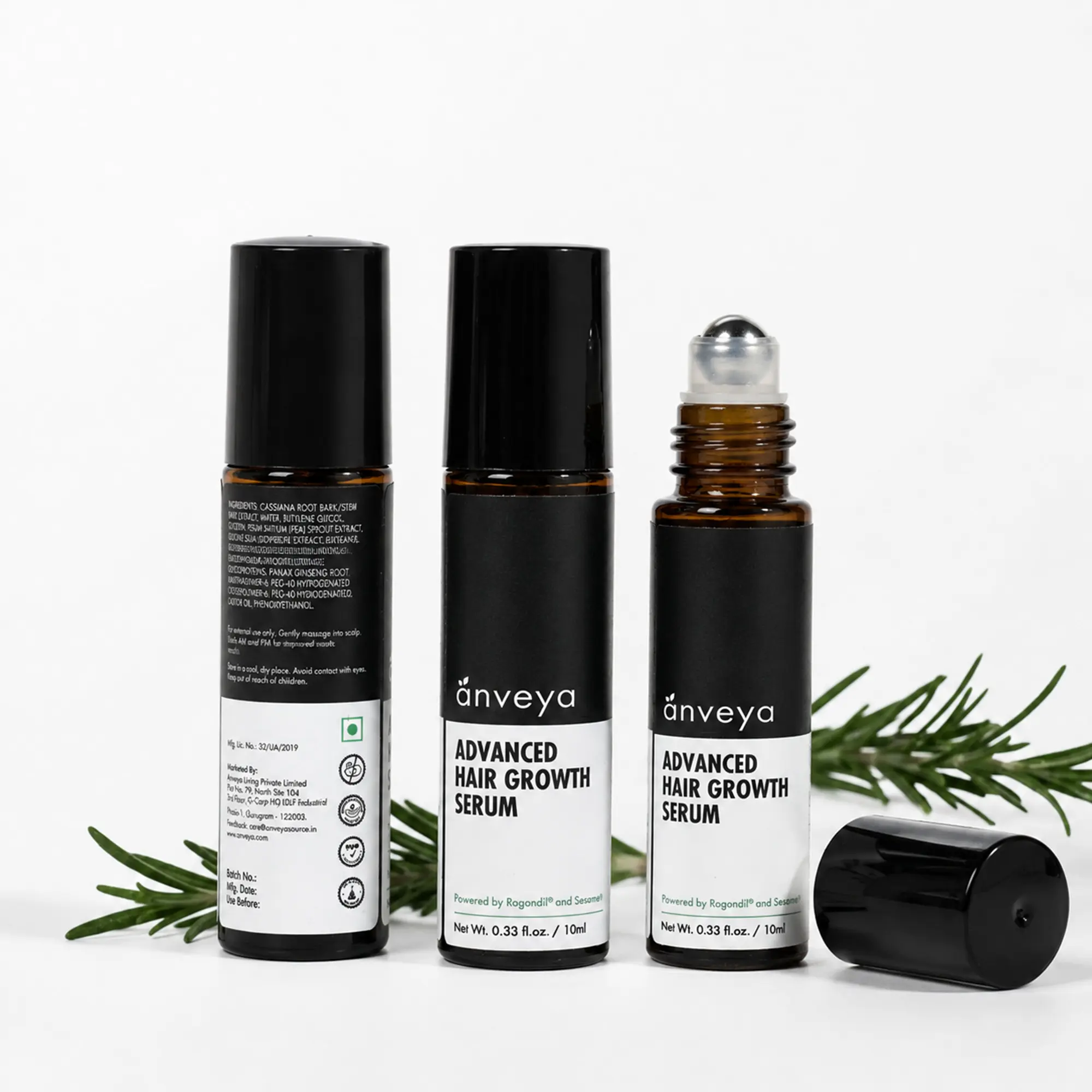 Anveya Advanced Hair Growth Serum Roll-On (3x 10ml) | Redensyl, Anagain & Rosemary | Clinically Tested and Proven Results | DHT Blocker | Reduces Hair Fall & Strengthens Roots | Fast-Absorbing, Non-Sticky Roll-On | Easy Application | For Men & Women