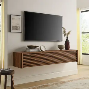 Emric Wave 71" Wall-Mounted TV Cabinet in Walnut