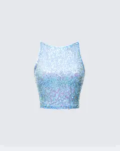 Elora Blue Sequin Cami Vest