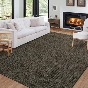 Garvee Solid Rug 9x12 Large Living Room Rug Print Pattern Bedroom Area Rug Braided Print Pattern Rugs for Dining Room Stain Resistant Indoor Area Rug Black Brown