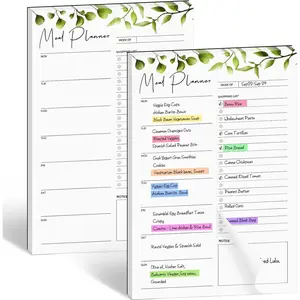 2 PCS Weekly Meal Planner Magnetic for Fridge 8.3x5.5”, Undated Meal Planner and Grocery List Tearable Shopping List, Magnetic Menu Planner for Weekly Plan - 50 Pages/Book