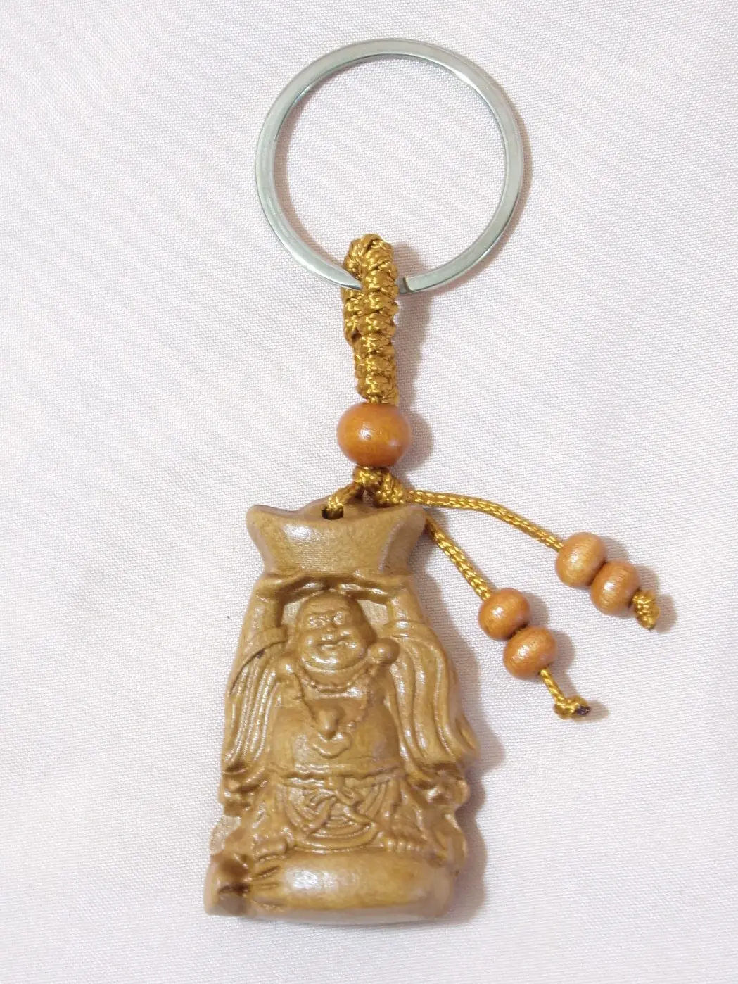 Laughing Buddha Keychain Hotei Carved Peach Wood Pendant for Abundance Spiritual Detailed Design Accessory Fast Ship