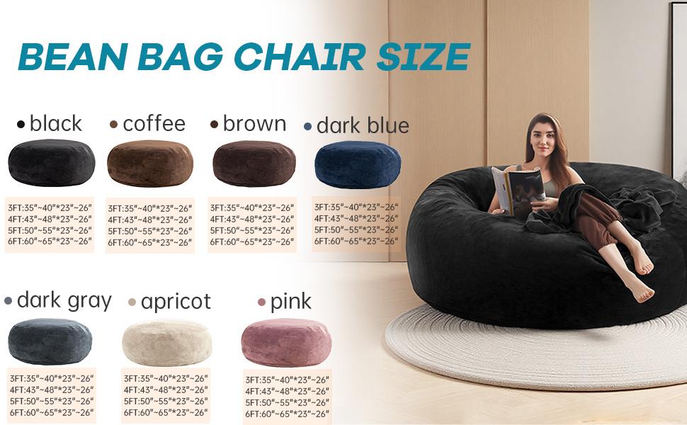 Bean Bag Chair for Adults, 6FT Giant Bean Bag with Filler & Machine Washable Cover, Fluffy Bean Bag Chairs Oversized Beanbag Lounge Chair for Living Room, Bedroom Dorm