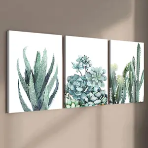 Wooden Framed Canvas Painting, 3 Counts/set Green Plant Pattern Wall Art, Wall Decor for Home Living Room Bedroom Office