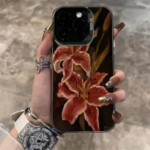 Oil painting lily flower vintage pattern phone case, suitable for Apple models 17, 16, 15, 14, 13, 12, 11, X, XR, XS MAX, 7, 8; silicone anti-drop colorful acrylic protective case, suitable for the series, high quality, a gift for friends and family.