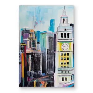 Begin Home Decor C1ROAR23K5MRX5 2 x 3 ft. Colorful Cityscape of Manhattan - Yellow Retro Outdoor Rug - Rectangle