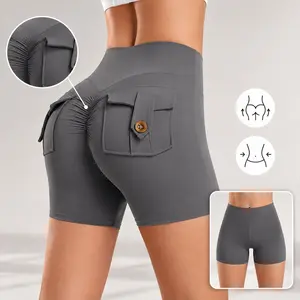 Women's 3" High Waist Scrunch Butt Workout Shorts - Unisex Booty Lifting, Tummy Control, Slim Fit Biker Cargo Shorts with Pocket, Women's Clothes