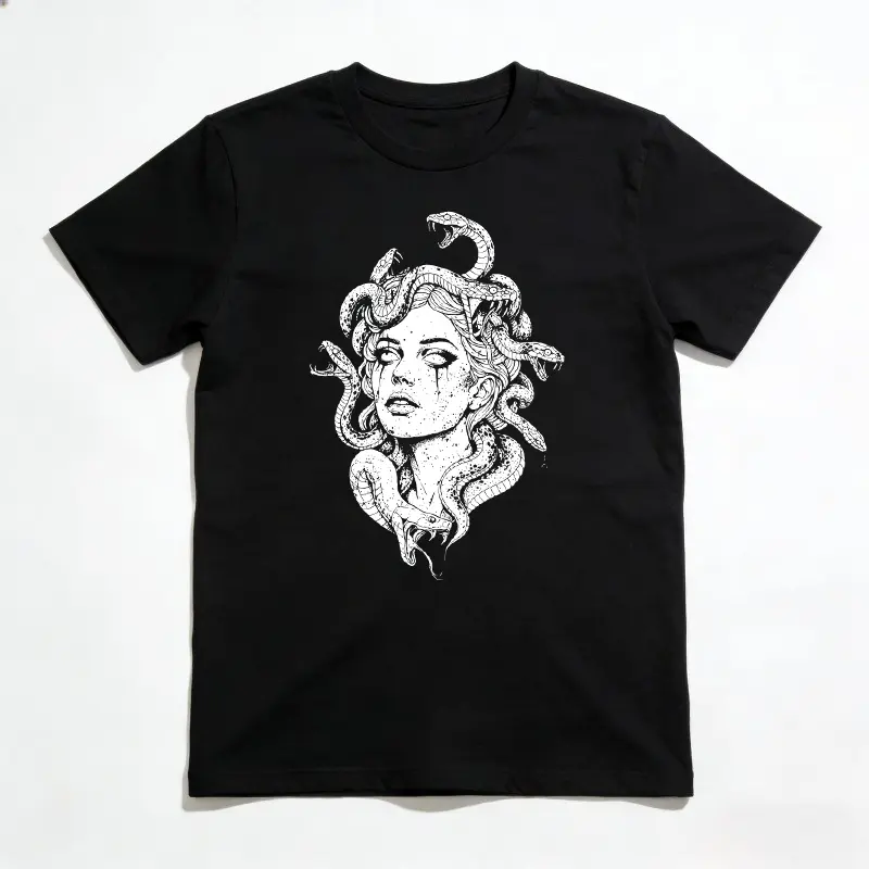 Medusa T-Shirt | Gothic Mythology Goddess Tee | Dark Academia Grunge Alt Snake Hair Graphic Shirt | Edgy Witchy Top Cotton Fabric