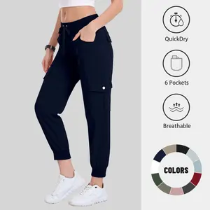 MoFiz Women's Plus Size Lightweight Hiking Cargo Pants - Quick Dry, Elastic Waistband, 6 Pockets (4 Button Pockets), Comfy, 4-Season, Casual Travel Joggers (Plus Size Available, XS-4XL)