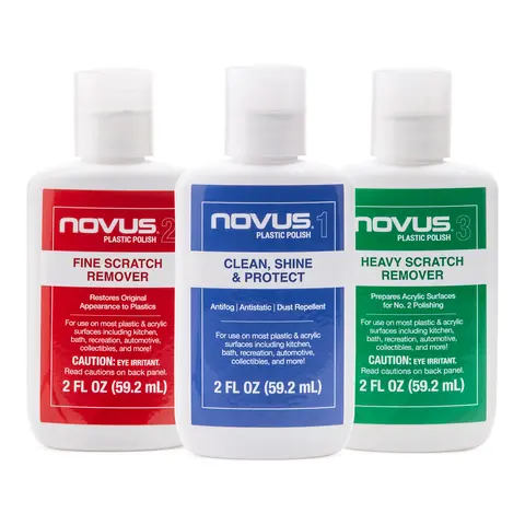 NOVUS 3-Step Repair System Car Detailing Kit - 2 fl oz (59.2 ml) Bottles & Polish Mates, Plastic Surface Cleaner, Scratch Fix, Streak-Free Anti-Static Gloss for Car & Boat Use, Boat Windows, Acrylic, Plexiglass
