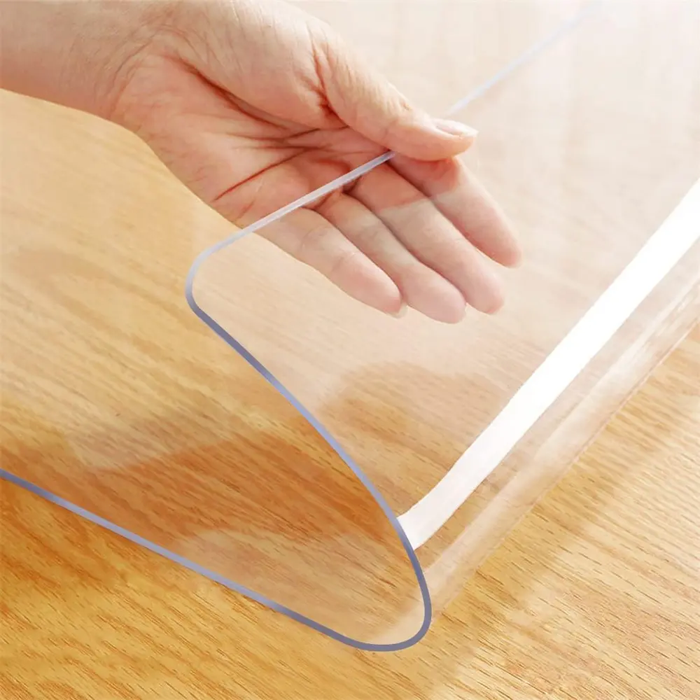 Summerwins DIY Transparent Tablecloth, 1.5mm Thick, Easy-to-Cut, Environmentally Friendly, Non-Toxic, High Temperature Resistant, Waterproof, Stain-Proof, Suitable for Living Room & Office Use