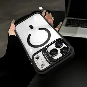 Magnetic Case For iPhone 17 Pro Max 16 15 14 13 12 11 +Camera Lens Protector & Built-in Metal Camera Ring Stand,Compatible with MagSafe,Shockproof Military-Grade Protection Acrylic Clear Phone Cover