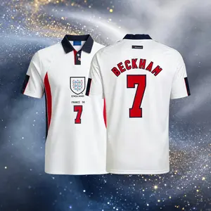 98 Home 7# Beckham White Short Sleeve Soccer Jersey Fans Version
