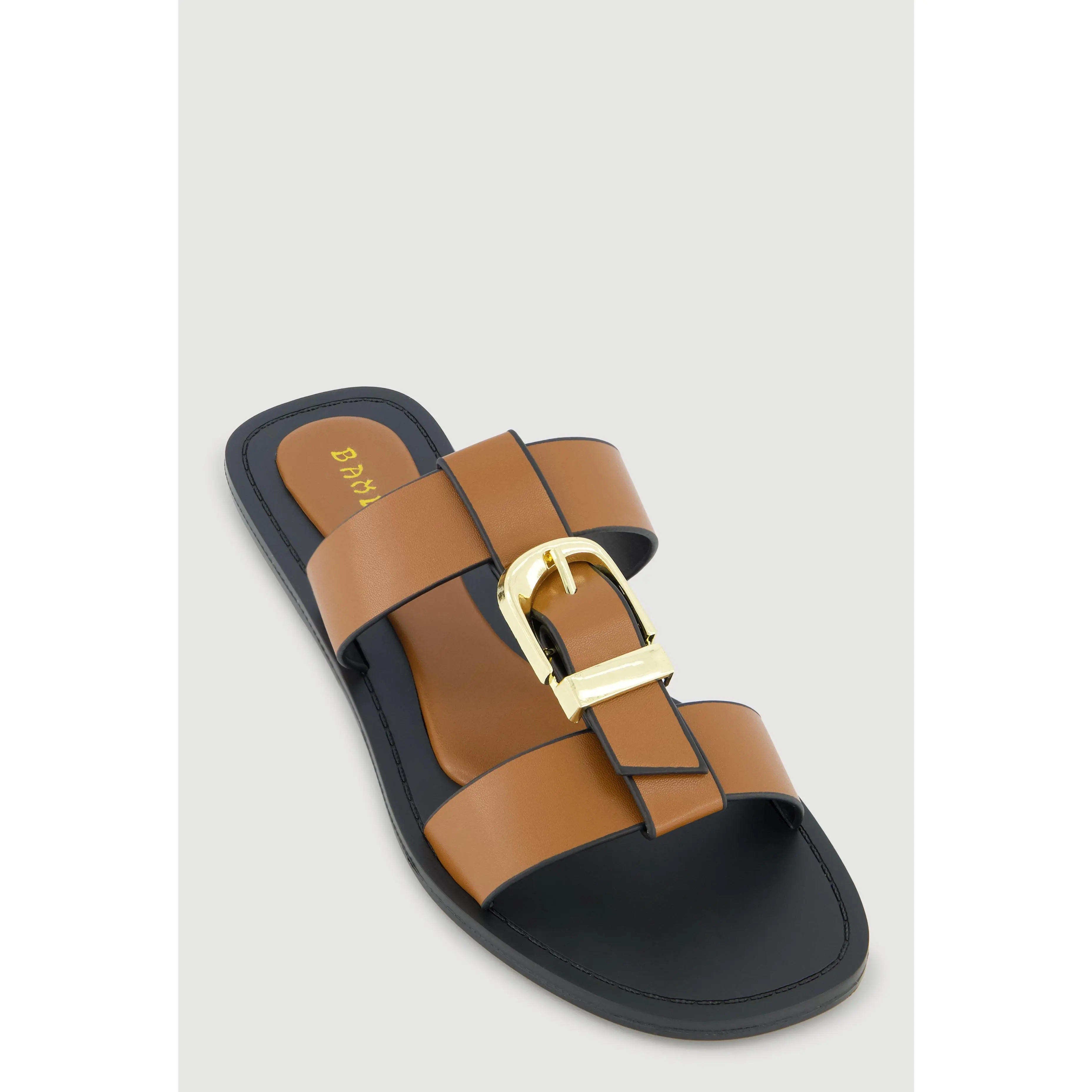 Metallic Buckle Open Toe Slide Sandals