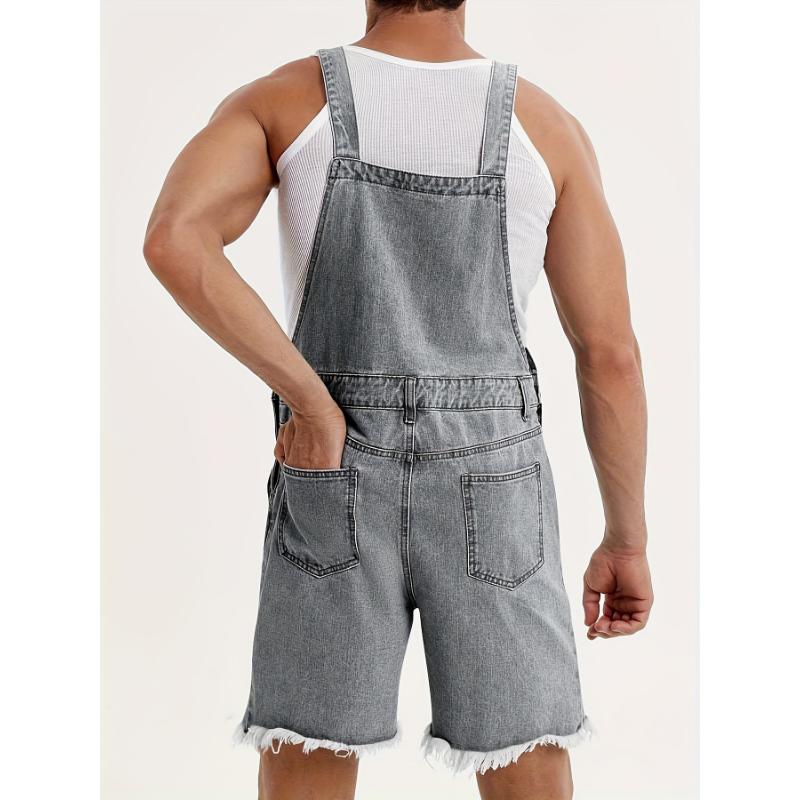 Mens Loose Fit Denim Romper Shorts - Stylish Bib Overall Design, Casual Walkshorts with Button Pockets, Comfortable Summer Jumpsuit for Outdoor Activities Perfect Vacation, Beach, or Daily Wear Cotton Menswear