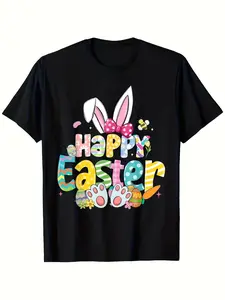 Men'S & Women'S Happy Easter Bunny & Egg Print T Shirt  Retro Spring Tee with Bunnies Chicks & Paw Prints Unisex Casual  Shirt for Easter Egg Hunt Fam Same Style Forsame Style for Men And Women  Summer Short-Sleeved Printe A312