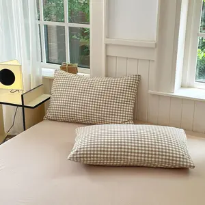 Gingham Pillowcases Set of 2, Standard Size Buffalo Taupe Plaid Washed Cotton Pillow Covers with Envelope Closure, 20"×26"
