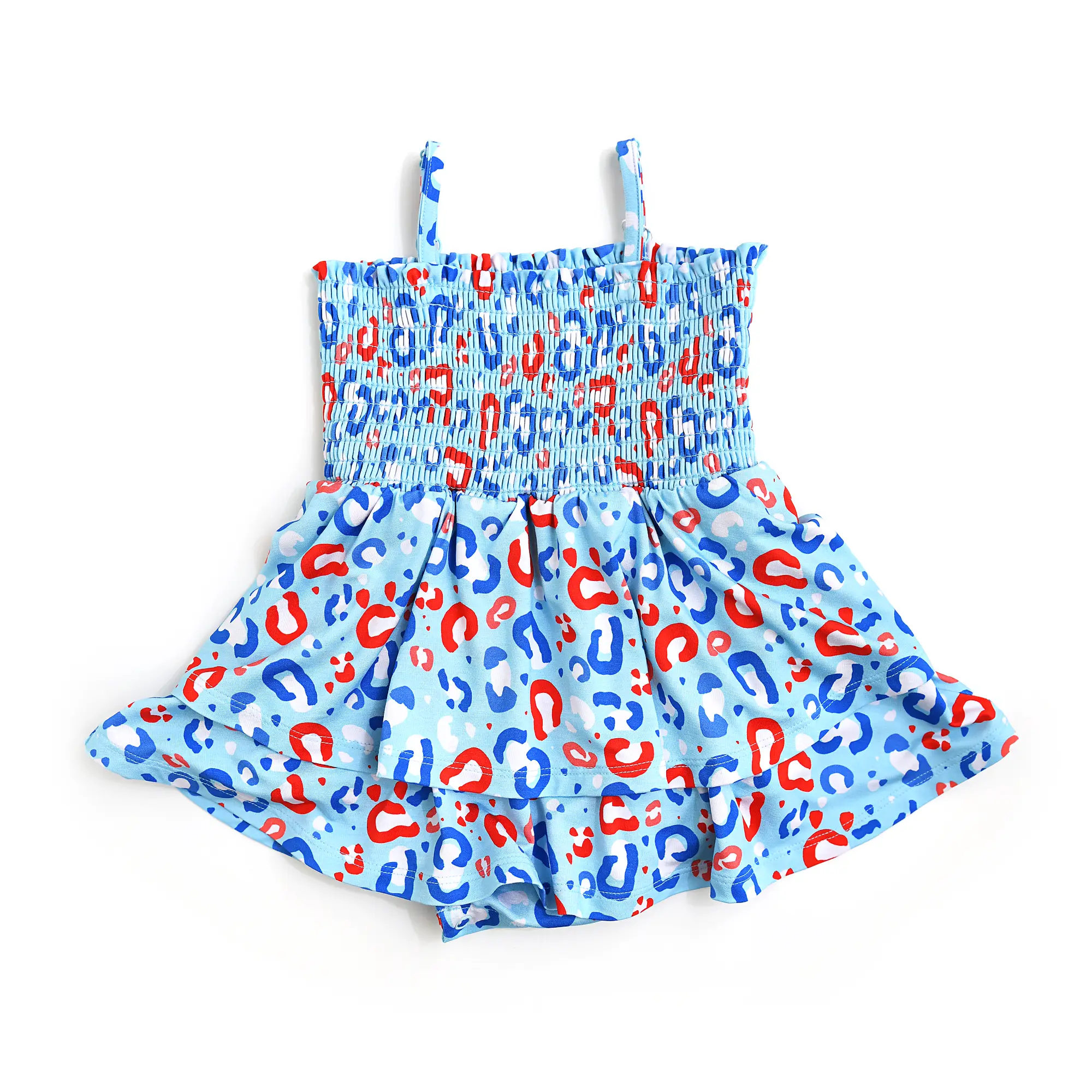 Kinsley Leopard SMOCKED TIERED TUTU Bamboo 4th of July girls clothing gigi and max