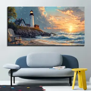 1.5 Inch Thick Solid Pine Wood Frame, Portland Lighthouse Wall Painting, Sunset Lighthouse, Living Room Canvas Wall Painting, Ocean Canvas Painting, Seascape Art Canvas Print, Office Home Wall Decor, Picture Frame And Hanging Painting