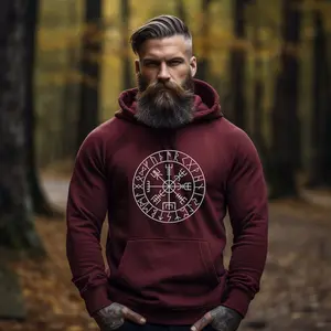 VEGVISIR Viking Compass Hoodie, Runes Hoodie, Goth Hoodie, Runes Hoodie, Mens Goth, Nordic Gift, Runes Gift, Wikinger, Norse Clothes, Nordic Cotton Menswear