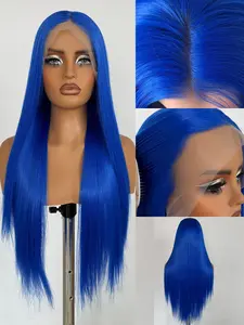 13X4 Dark Blue Lace Front Wig Long Straight Synthetic Wig Long Blue Colored Hair Lace Frontal Wigs for Women Natural Looking Wigs Heat Fiber