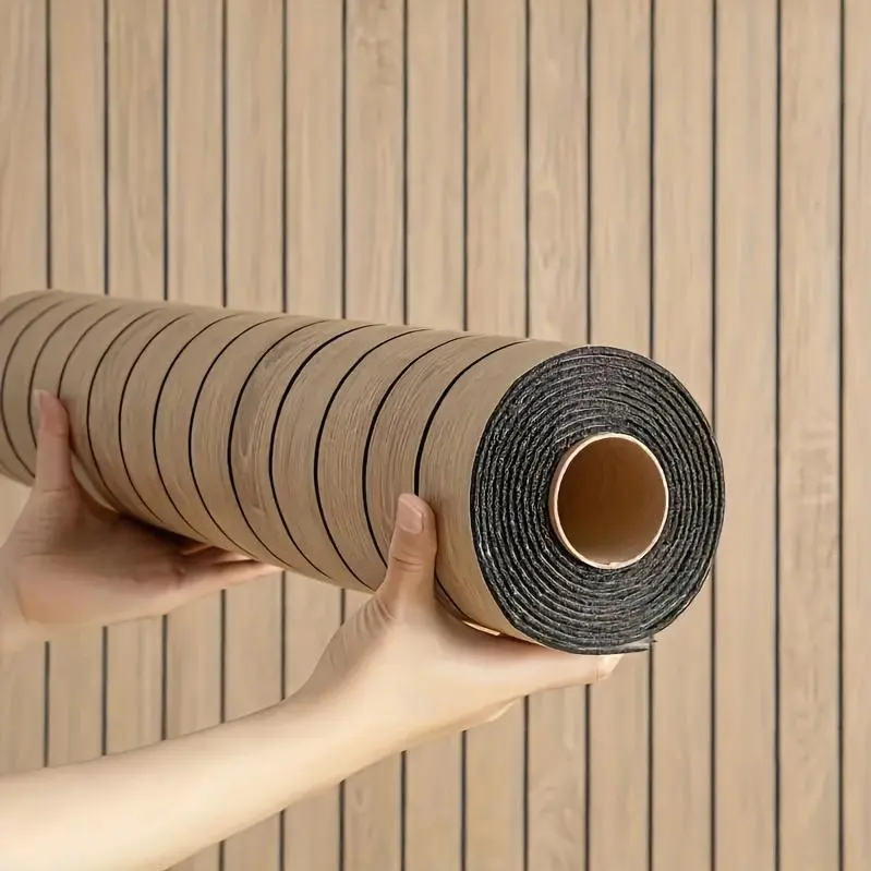 Roll of Self-Adhesive Wallpaper with a 3D Textured Design, Made from Thick, Waterproof Foam. Features Wood And Brick Patterns, Suitable for Ceilings, Partitions, And Curved Walls. Perfect for Decorating Homes And Offices