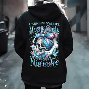 Most Girls Mistake Skull Hoodie – Bad Girl Attitude Sweatshirt – Colorful Bow Sugar Skull Pullover for Women
