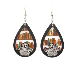 Acrylic Book Teardrop Earrings with Stainless Steel Fishhooks