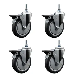 Service Caster SCC-TS20S514-TPRB-PLB-M1215-4 Threaded Plastic Castors, Thermoplastic Rubber Swivel Threaded Stem Caster with 5x1.25 in. Gray Wheels, 12 mm Stems - 1200 lbs Total Capacity, Set of 4