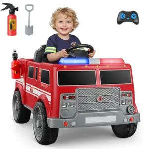 12V Fire Truck Police Car, Electric Ride on Car for Kids with Remote Control Battery Powered Toddler Car Siren-Call,walkie-talkies, Flashing Lights,Bluetooth,Music Ages 36+ Months