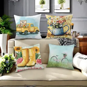 Spring Themed Cushion Cover, 4 Counts/set Colorful Flower & Boots Pattern Cushion Cover without Filler, Household Decoration Supplies for Home Sofa