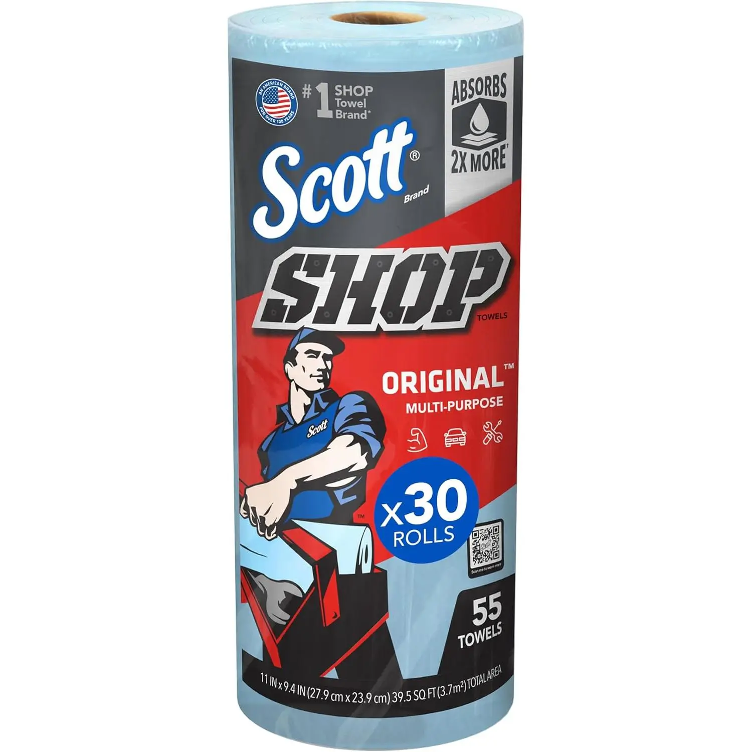 Scott Shop Towels, Blue Heavy-Duty Cleaning Towels, 11 x 10.4 Inches, 55 Sheets, 1 Roll