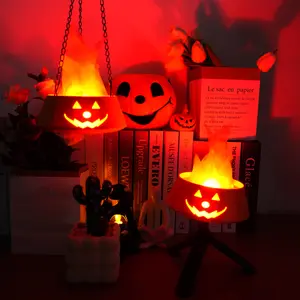 Collasis Halloween Pumpkin Flame Lights, Halloween Decorations Hanging Pumpkin Led Jack O Lights, Party Desktop Decor Lighting Battery Operated for Indoor Outdoor,3D Fake Fire Effect Lamp Rechargeable