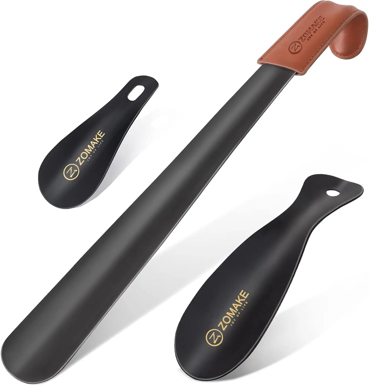 ZOMAKE Shoe Horn Long Handle for Seniors Men Women,Metal Long Shoehorn Boot Horn 16.5",Travel Small Shoe Spoon Helper for Kids 7.5"&3.9"