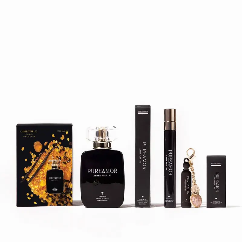 PUREAMOR Amber Noir P2 Pheromone Women's Perfume - Midnight Amber Gourmand Floral Fragrance, Spicy Pear Opening, Extra Rich Coffee-Vanilla Profile, Bitter Almond Bite, Jasmine Notes, 2ml/12ml/30ml Single Item