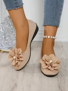 Women's Fashionable Flower Decorated Slip on Flats, Casual Soft Comfortable Flat Shoes for Daily Wear, Lightweight Breathable Shoes for Women & Girls