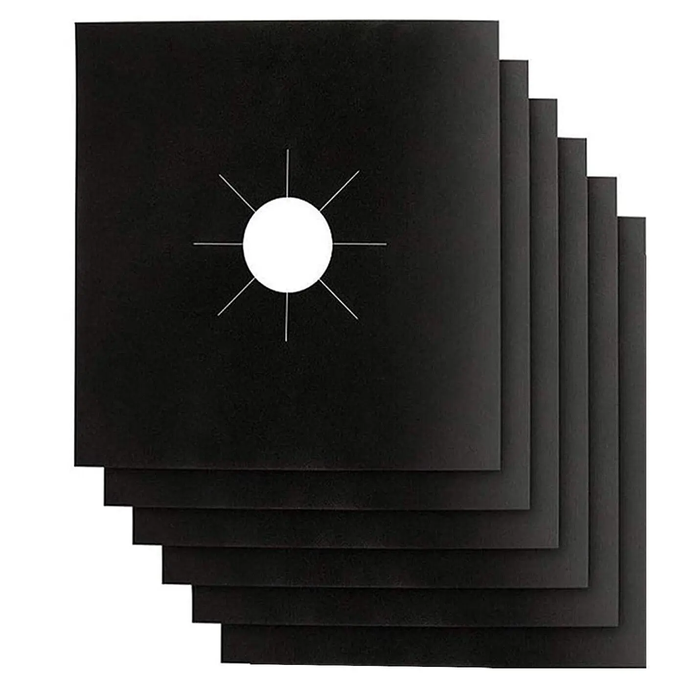 6x Reusable Non-Stick Black Gas Range Stove Top Burner Covers Protector Liner Kitchen Oil