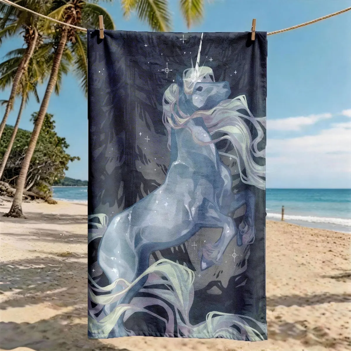 "Dreamy Starry Unicorn" Beach Towel | Oversized, Quick Dry, Ultra-Soft Polyester | Multi-use for Travel, Swimming, Camping, Fitness | Perfect Choice for Beach Vacations | Machine Washable | 2D Flat | Best Gift for Friends and Family.