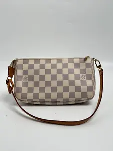 Pre-owned Louis Vuitton canvas Clutches & Wristlets Damier Azur Pochette Accessories Bag White ZS062LV